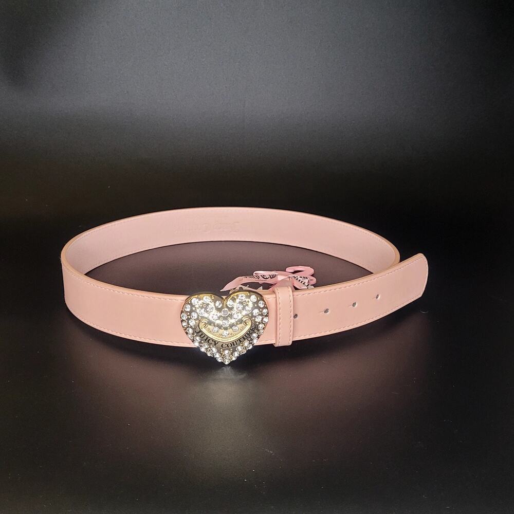 Juicy Couture Pink Faux Leather Bling Heart Buckle Coquette Cowgirl Size M/L NWT